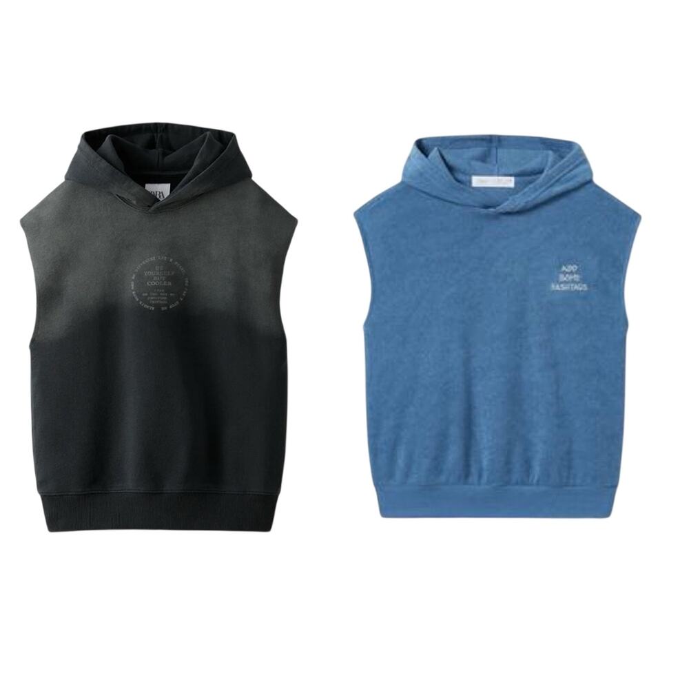 2 Pc Boys Hooded Sleeveless Muscle Tank Top T-Shirts Sweatshirts Sports